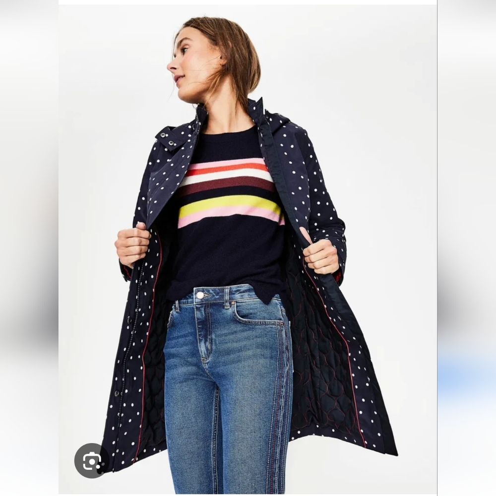 Boden Rain Mac Navy Polka Dot Coat